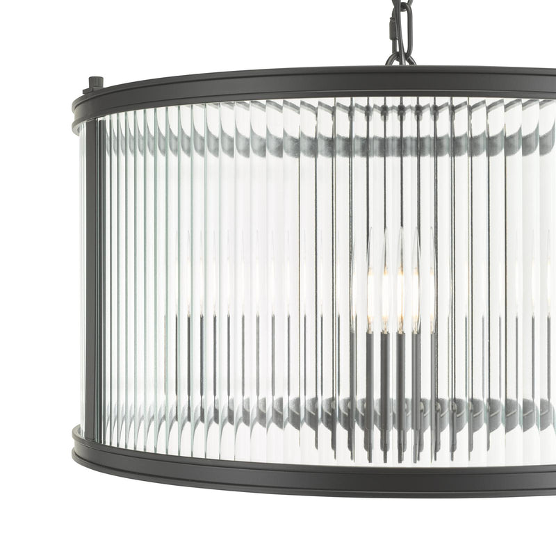 Dar Lighting Bianka 3 Light Pendant Matt Black and Ribbed Glass • BIA0322