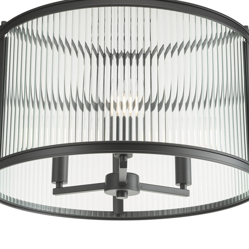 Dar Lighting Bianka 3 Light Pendant Matt Black and Ribbed Glass • BIA0322