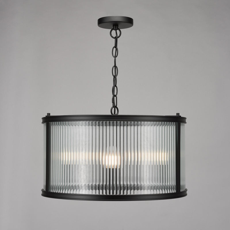Dar Lighting Bianka 3 Light Pendant Matt Black and Ribbed Glass • BIA0322