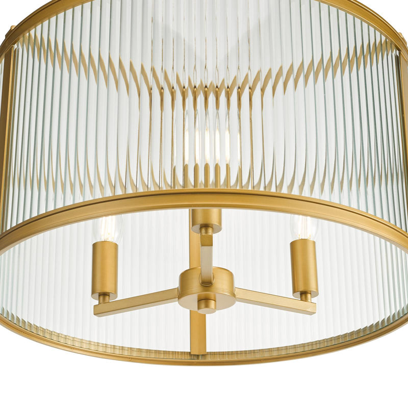 Dar Lighting Bianka 3 Light Pendant Satin Bronze and Ribbed Glass • BIA0363