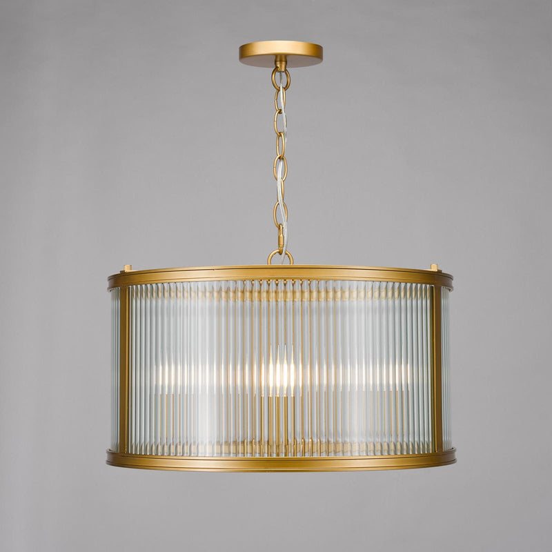 Dar Lighting Bianka 3 Light Pendant Satin Bronze and Ribbed Glass • BIA0363