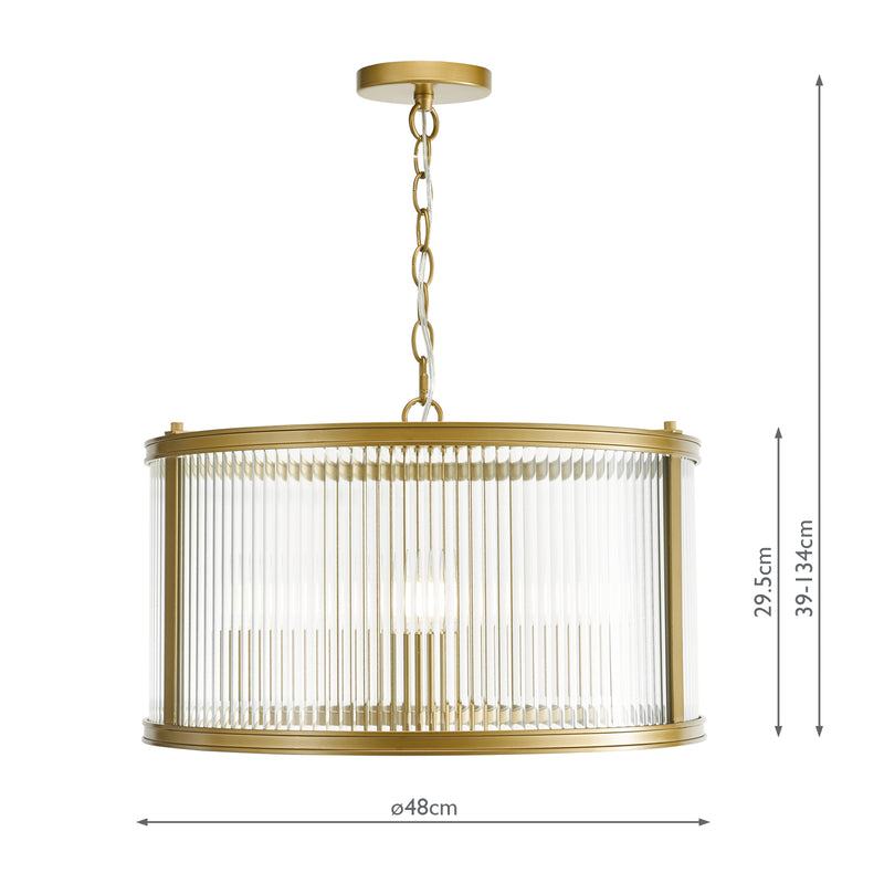 Dar Lighting Bianka 3 Light Pendant Satin Bronze and Ribbed Glass • BIA0363