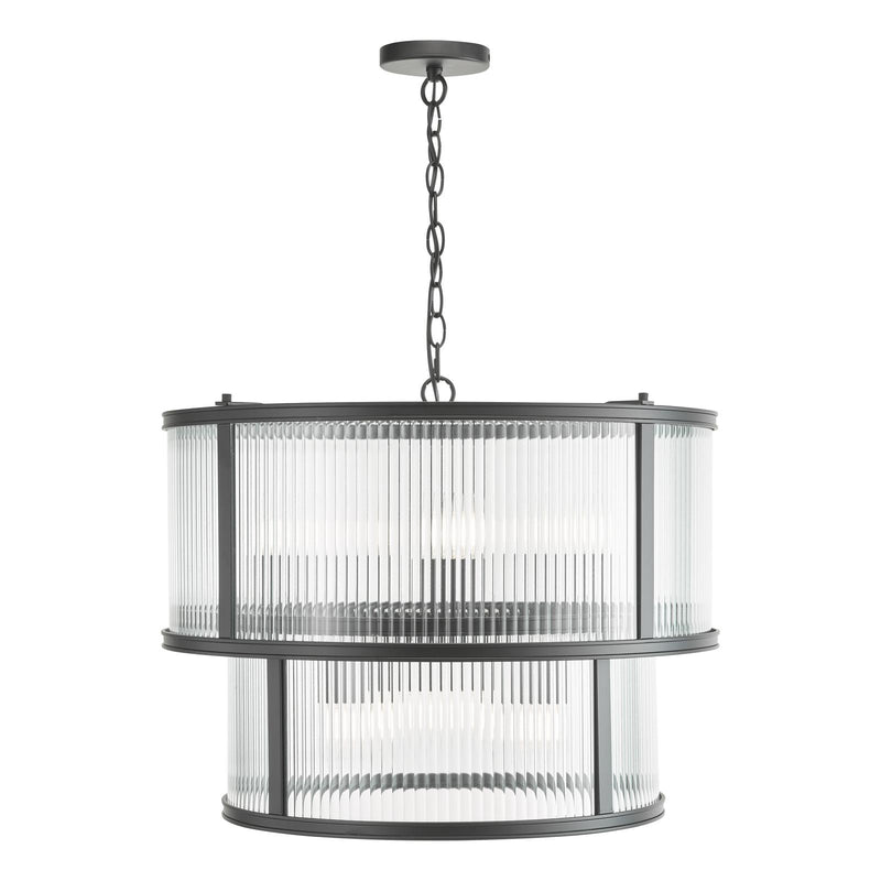 Dar Lighting Bianka 6 Light Pendant Matt Black and Ribbed Glass • BIA0622
