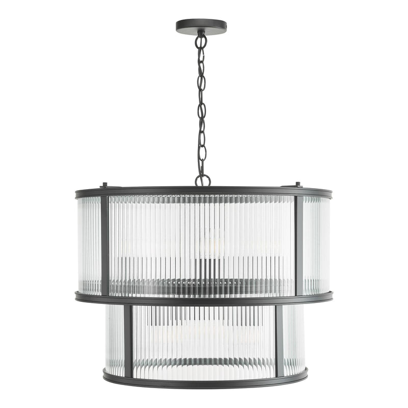 Dar Lighting Bianka 6 Light Pendant Matt Black and Ribbed Glass • BIA0622