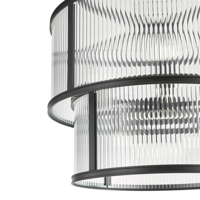 Dar Lighting Bianka 6 Light Pendant Matt Black and Ribbed Glass • BIA0622