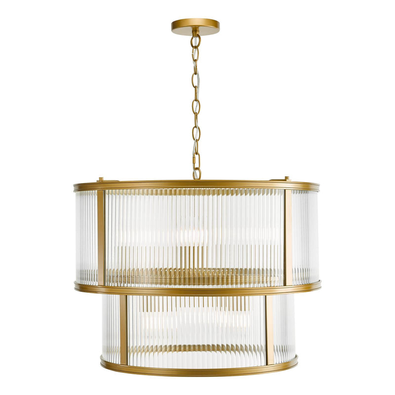 Dar Lighting Bianka 6 Light Pendant Satin Bronze and Ribbed Glass • BIA0663