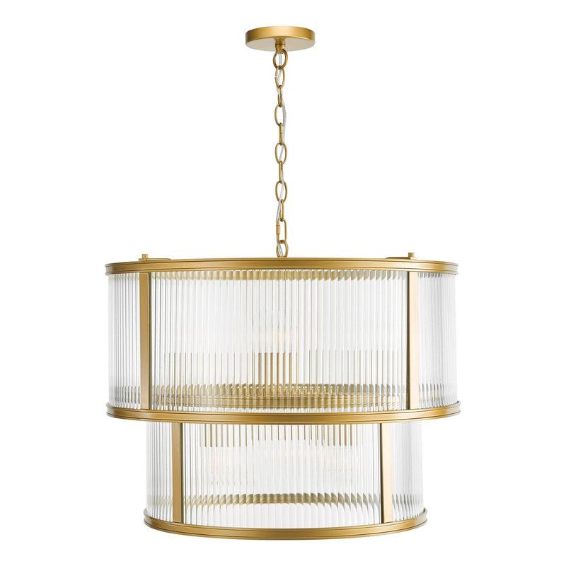 Dar Lighting Bianka 6 Light Pendant Satin Bronze and Ribbed Glass • BIA0663