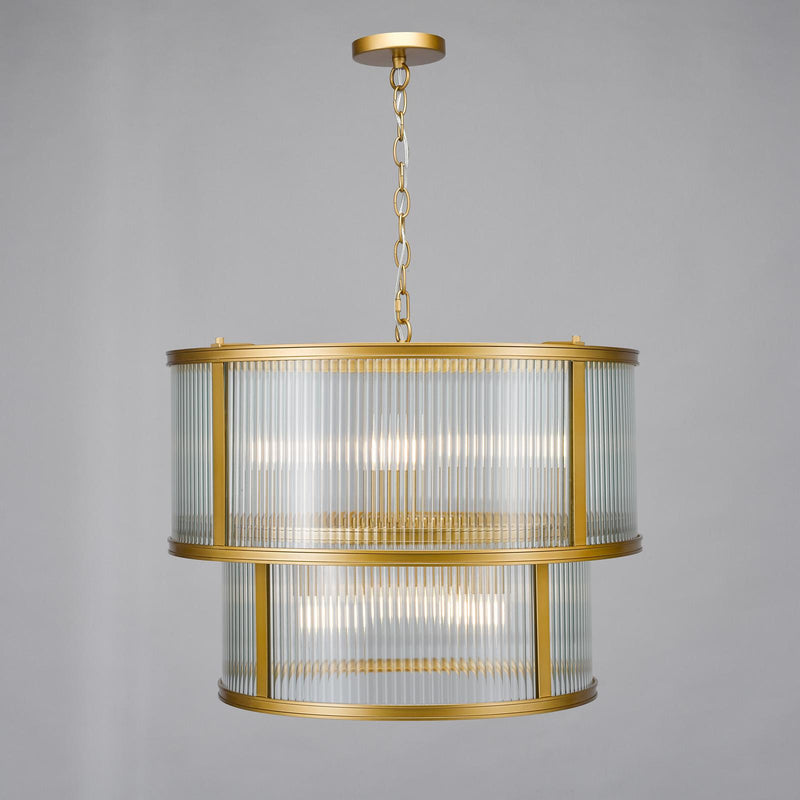 Dar Lighting Bianka 6 Light Pendant Satin Bronze and Ribbed Glass • BIA0663
