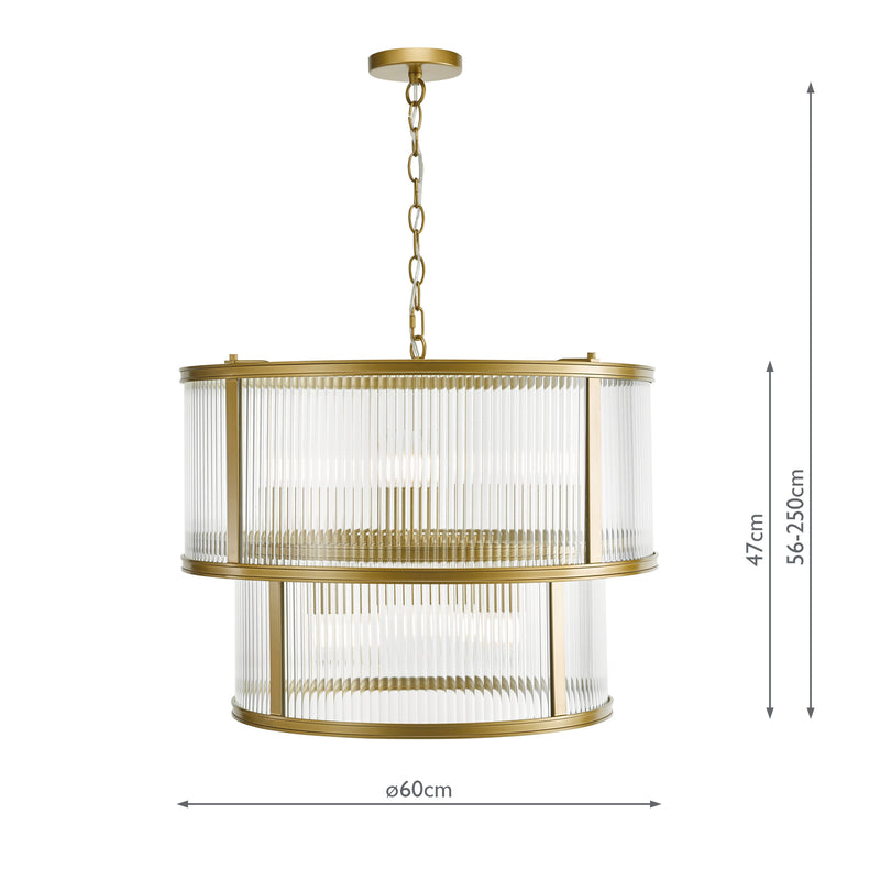 Dar Lighting Bianka 6 Light Pendant Satin Bronze and Ribbed Glass • BIA0663