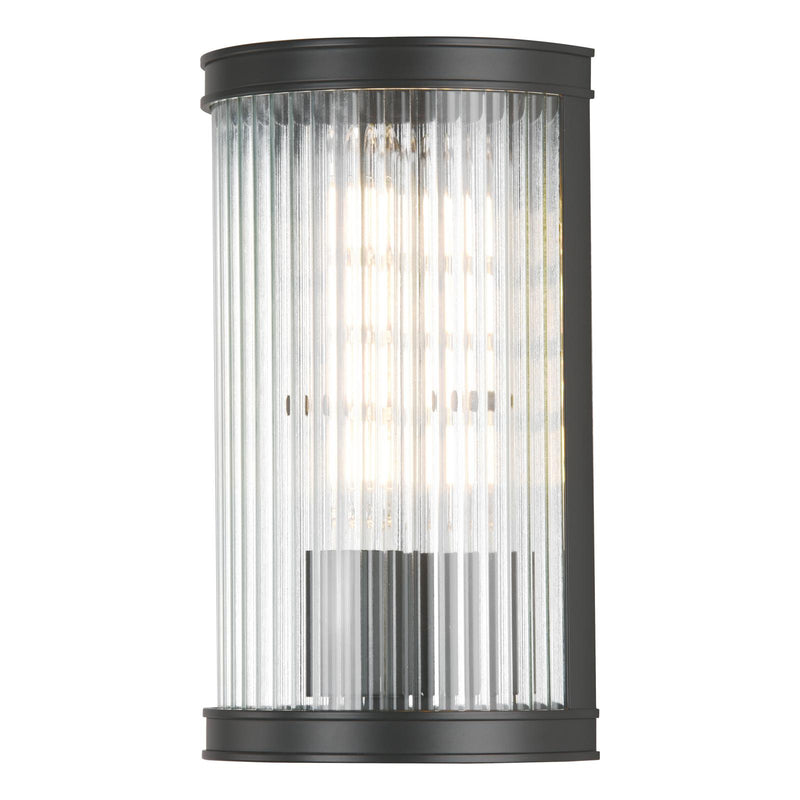 Dar Lighting Bianka Wall Light Matt Black and Ribbed Glass • BIA0722