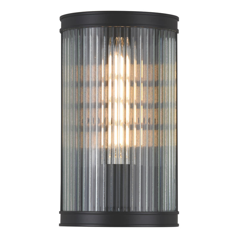 Dar Lighting Bianka Wall Light Matt Black and Ribbed Glass • BIA0722