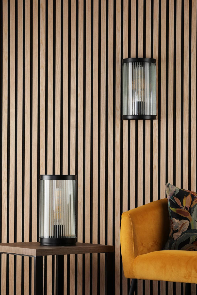 Dar Lighting Bianka Wall Light Matt Black and Ribbed Glass • BIA0722