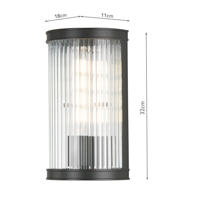 Dar Lighting Bianka Wall Light Matt Black and Ribbed Glass • BIA0722