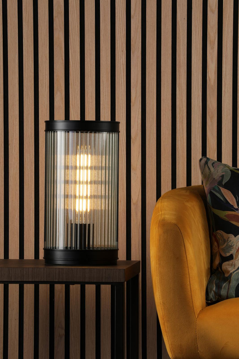 Dar Lighting Bianka Table Lamp Matt Black and Ribbed Glass • BIA4222