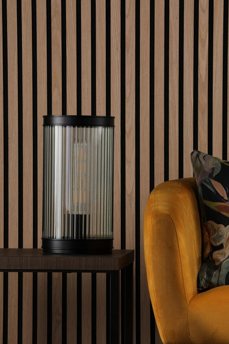 Dar Lighting Bianka Table Lamp Matt Black and Ribbed Glass • BIA4222