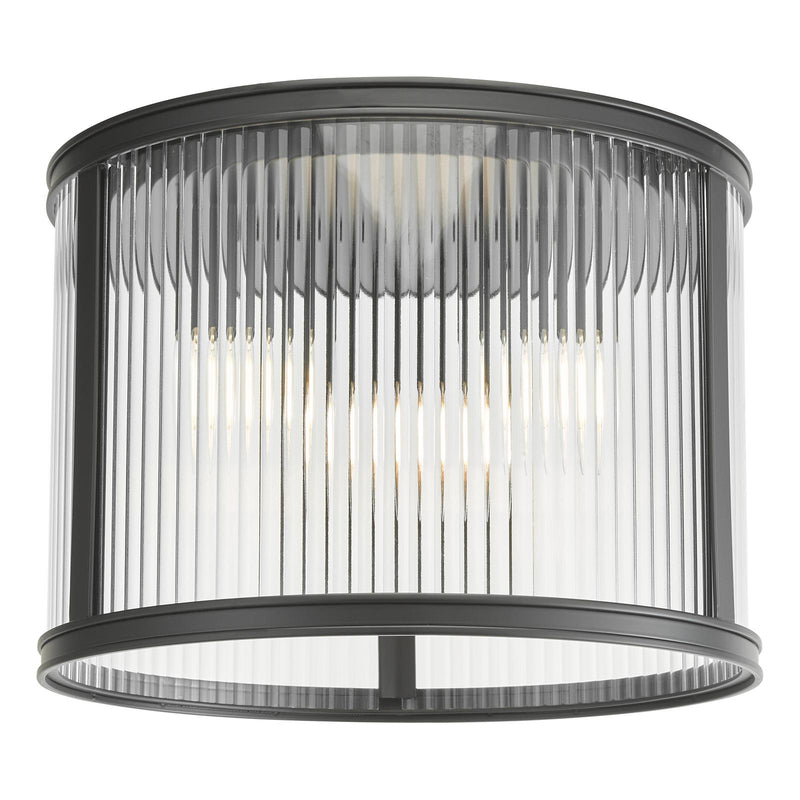 Dar Lighting Bianka 3 Light Flush Matt Black and Ribbed Glass • BIA5322