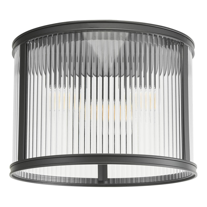 Dar Lighting Bianka 3 Light Flush Matt Black and Ribbed Glass • BIA5322