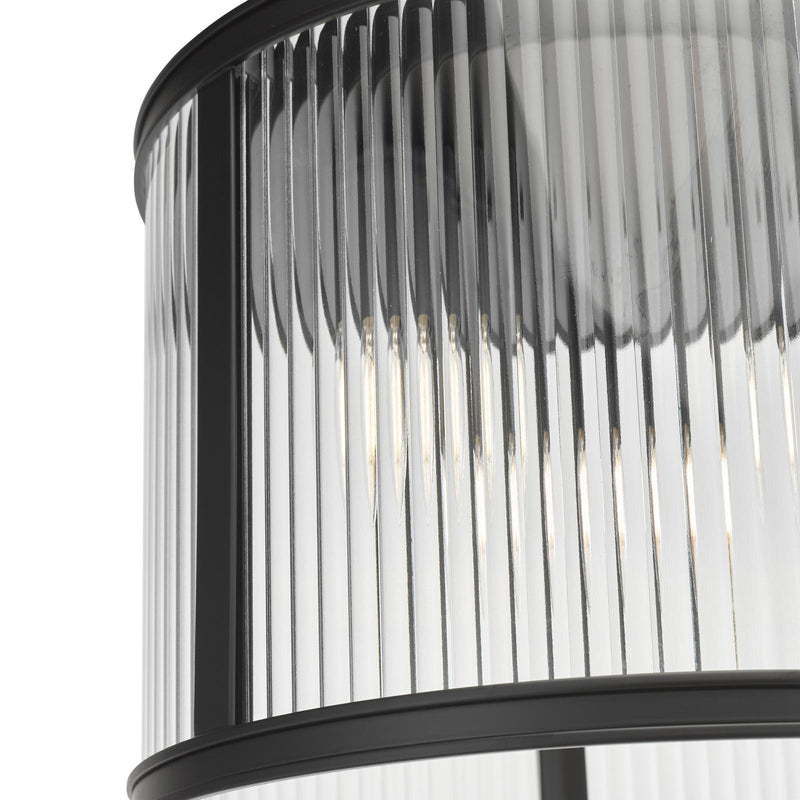 Dar Lighting Bianka 3 Light Flush Matt Black and Ribbed Glass • BIA5322