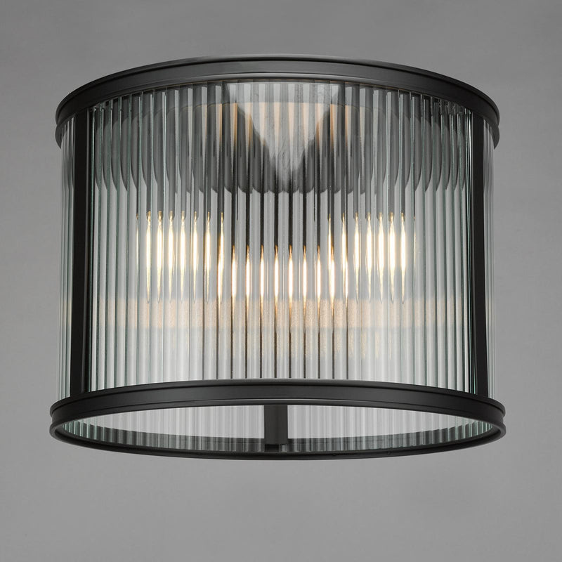 Dar Lighting Bianka 3 Light Flush Matt Black and Ribbed Glass • BIA5322