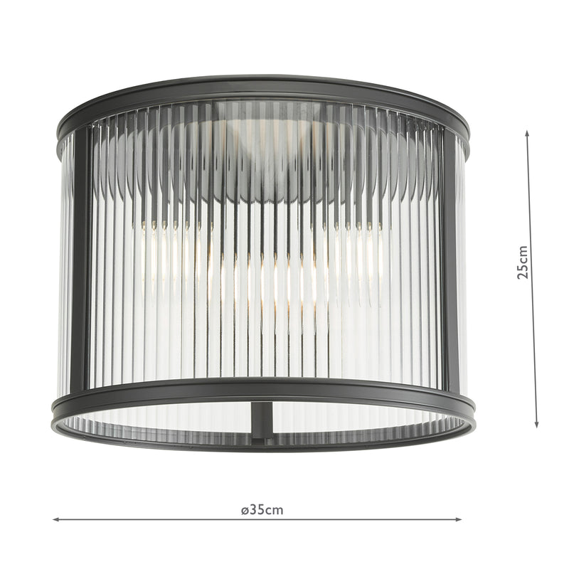 Dar Lighting Bianka 3 Light Flush Matt Black and Ribbed Glass • BIA5322