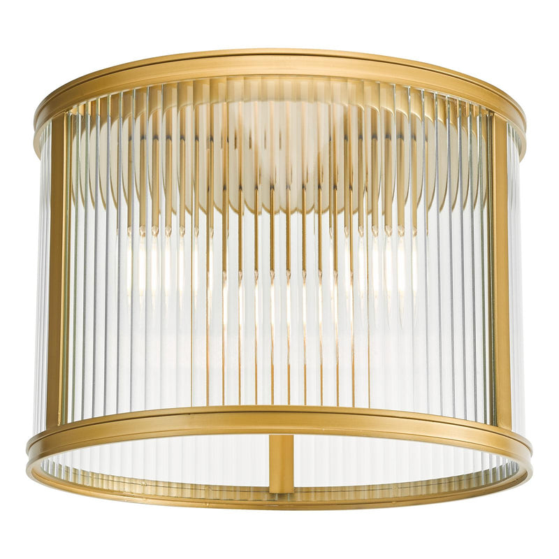 Dar Lighting Bianka 3 Light Flush Satin Bronze and Ribbed Glass • BIA5363