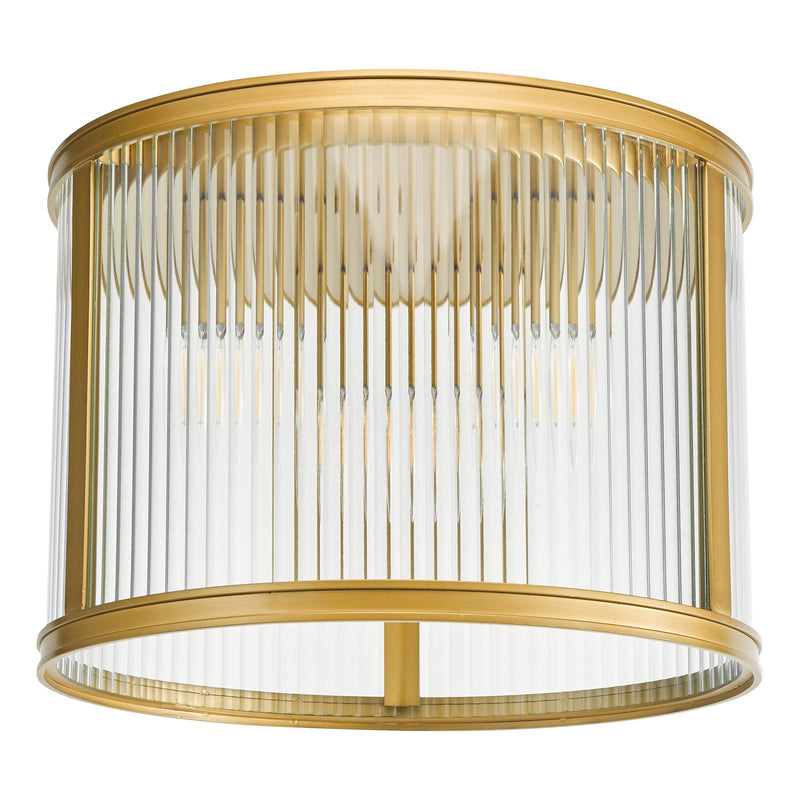 Dar Lighting Bianka 3 Light Flush Satin Bronze and Ribbed Glass • BIA5363