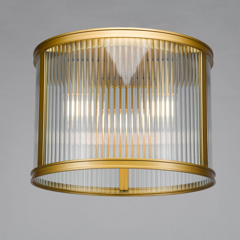 Dar Lighting Bianka 3 Light Flush Satin Bronze and Ribbed Glass • BIA5363