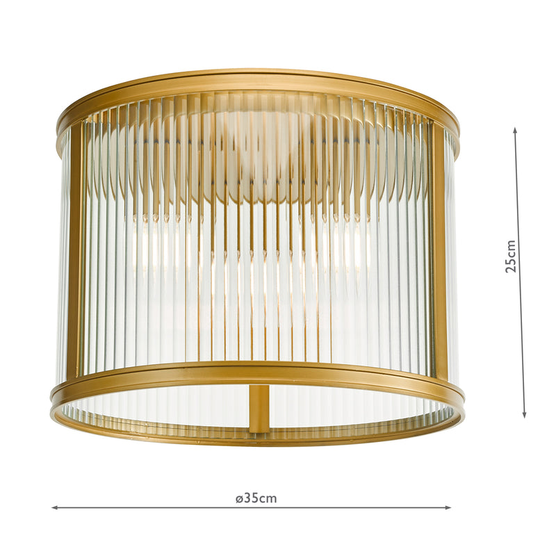 Dar Lighting Bianka 3 Light Flush Satin Bronze and Ribbed Glass • BIA5363