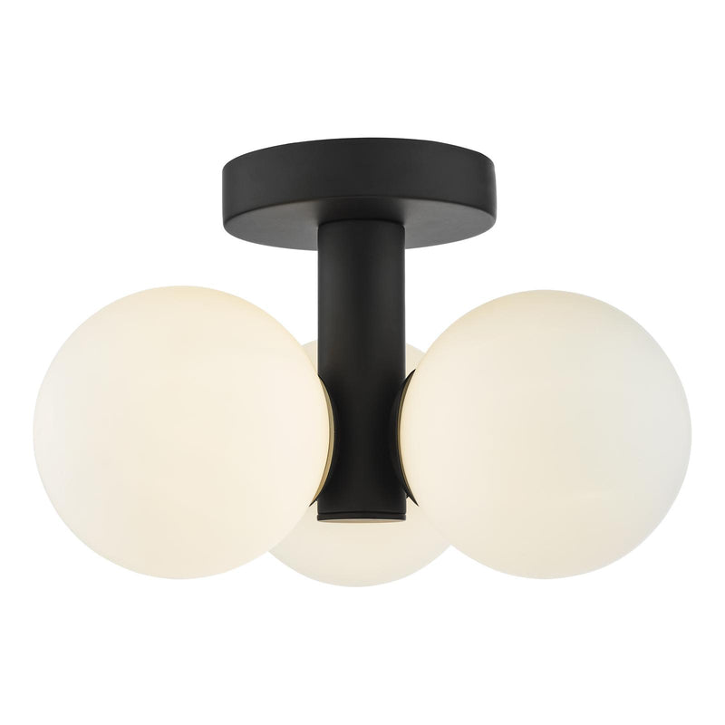 Dar Lighting Blake Bathroom 3 Light Semi Flush Matt Black Opal Glass • BLA5322