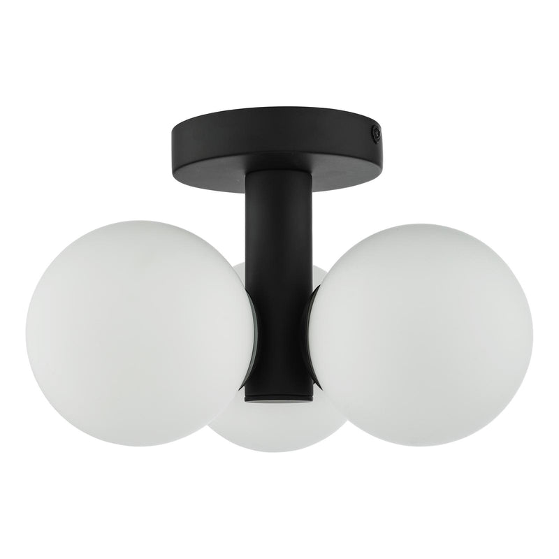 Dar Lighting Blake Bathroom 3 Light Semi Flush Matt Black Opal Glass • BLA5322