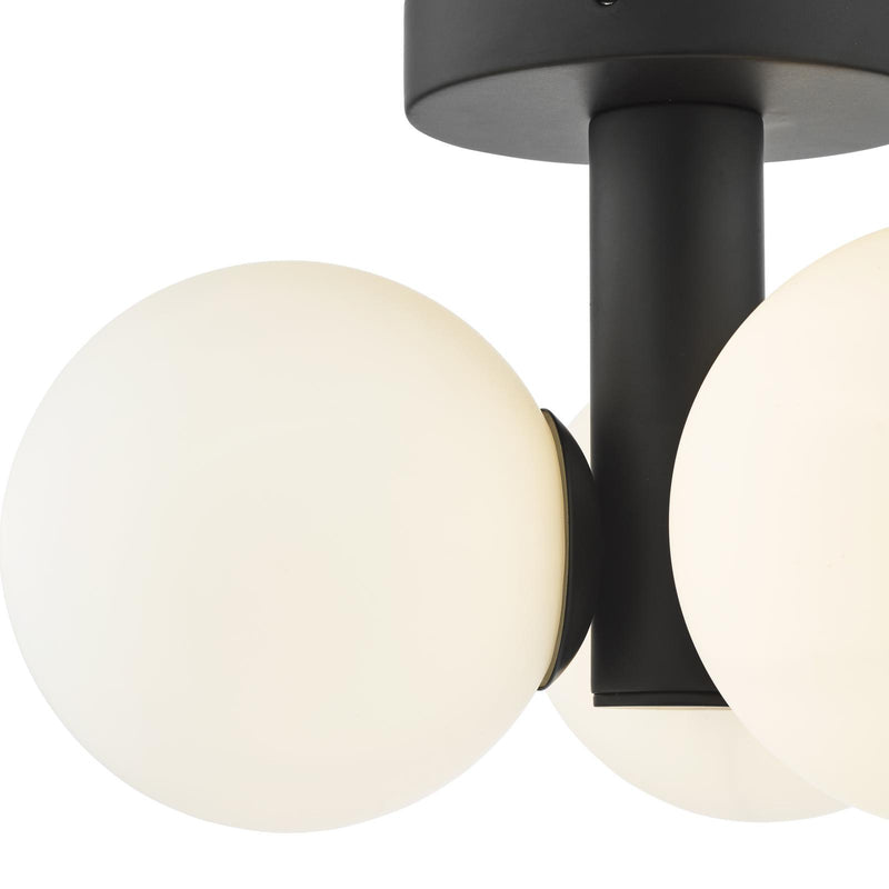 Dar Lighting Blake Bathroom 3 Light Semi Flush Matt Black Opal Glass • BLA5322