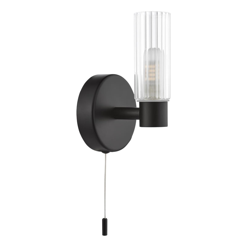 Dar Lighting Bolton Bathroom Wall Light Matt Black and Ribbed Glass IP44 • BOL0722