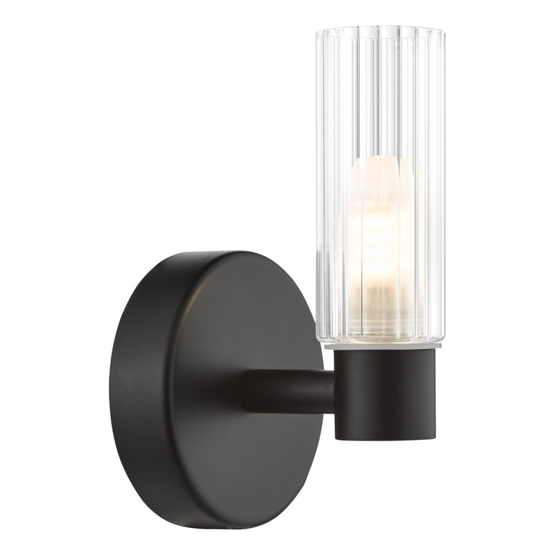 Dar Lighting Bolton Bathroom Wall Light Matt Black and Ribbed Glass IP44 • BOL0722