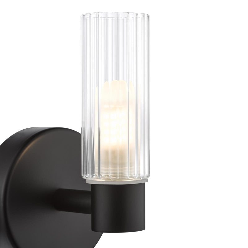 Dar Lighting Bolton Bathroom Wall Light Matt Black and Ribbed Glass IP44 • BOL0722