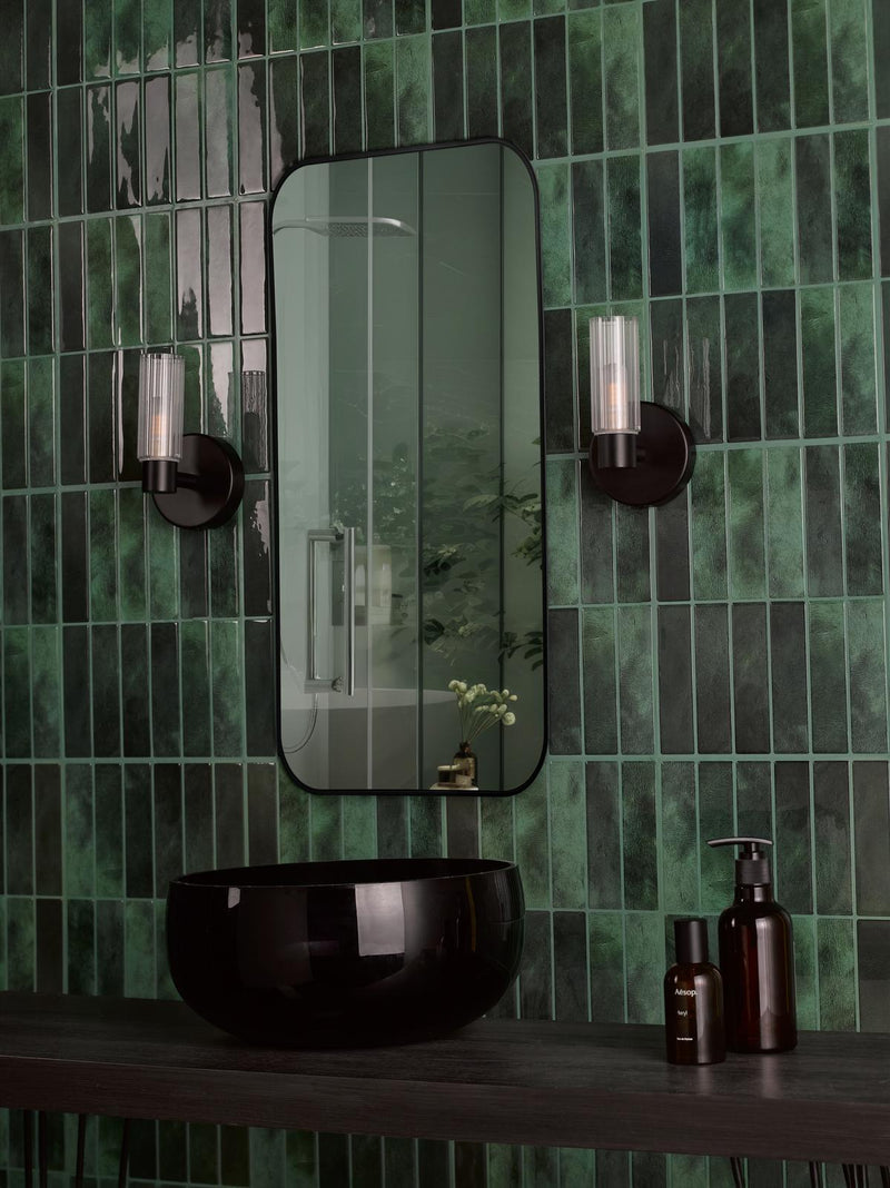 Dar Lighting Bolton Bathroom Wall Light Matt Black and Ribbed Glass IP44 • BOL0722