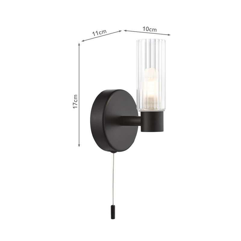 Dar Lighting Bolton Bathroom Wall Light Matt Black and Ribbed Glass IP44 • BOL0722