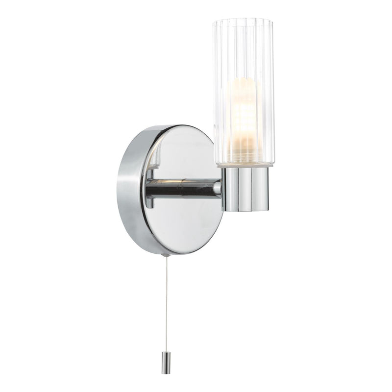 Dar Lighting Bolton Bathroom Wall Light Polished Chrome and Ribbed Glass IP44 • BOL0750