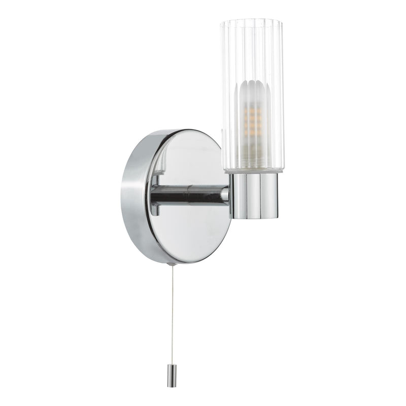 Dar Lighting Bolton Bathroom Wall Light Polished Chrome and Ribbed Glass IP44 • BOL0750