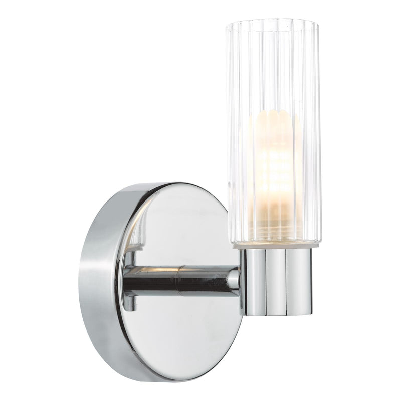 Dar Lighting Bolton Bathroom Wall Light Polished Chrome and Ribbed Glass IP44 • BOL0750