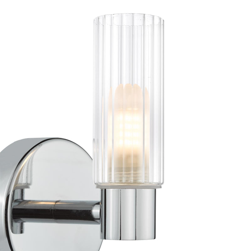 Dar Lighting Bolton Bathroom Wall Light Polished Chrome and Ribbed Glass IP44 • BOL0750