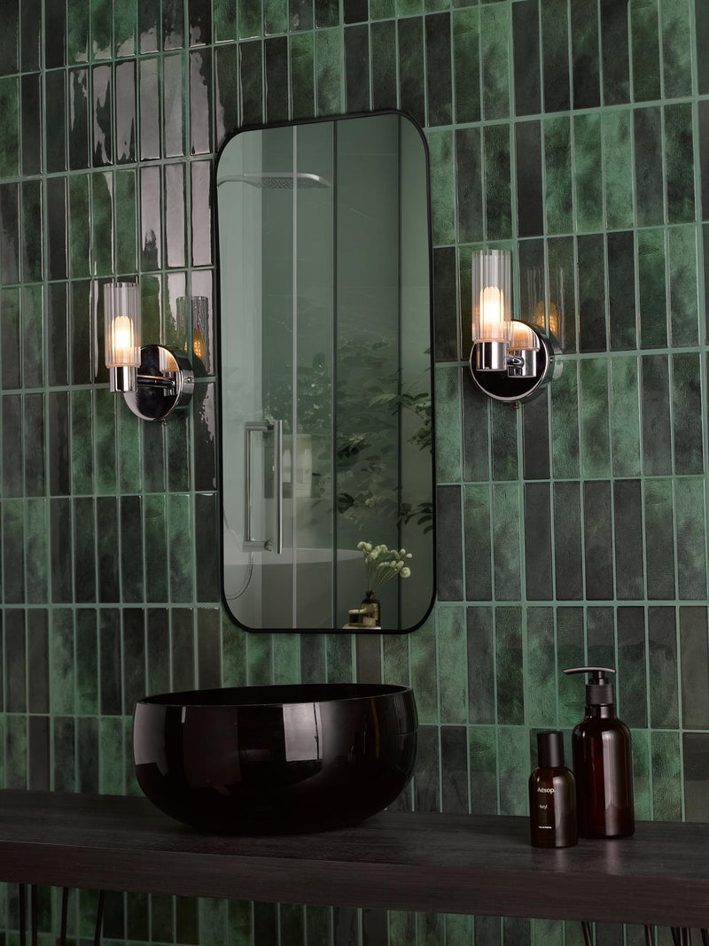 Dar Lighting Bolton Bathroom Wall Light Polished Chrome and Ribbed Glass IP44 • BOL0750
