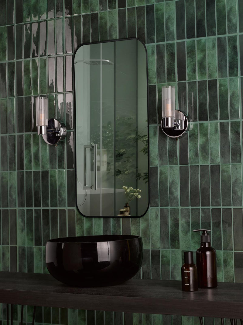 Dar Lighting Bolton Bathroom Wall Light Polished Chrome and Ribbed Glass IP44 • BOL0750