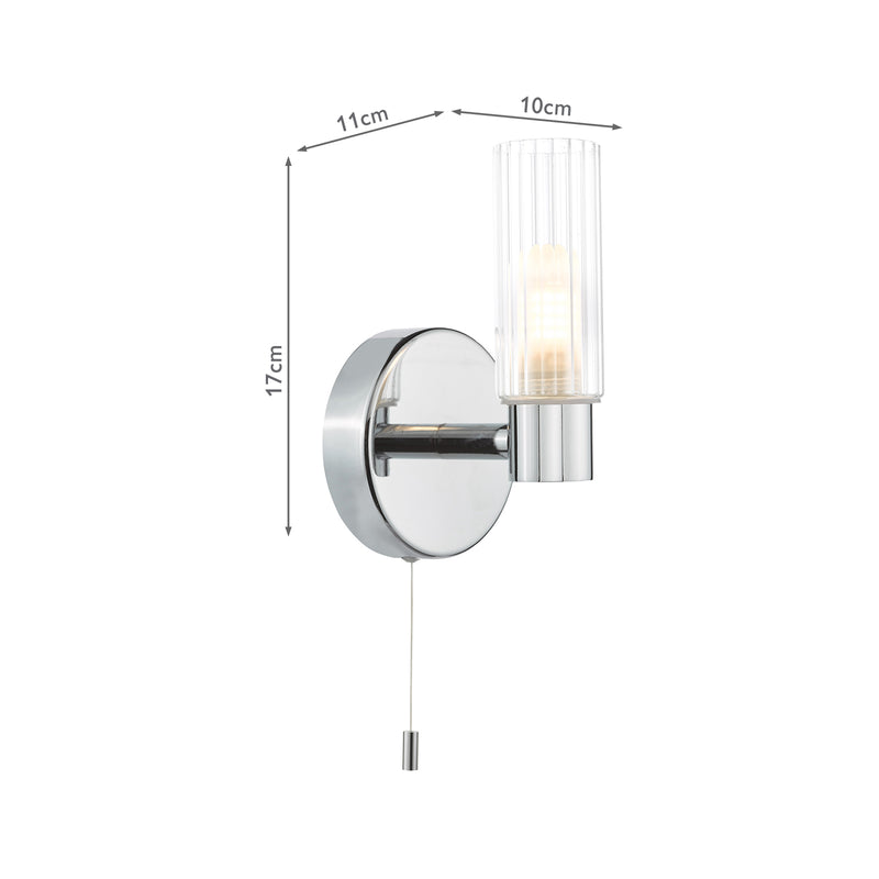 Dar Lighting Bolton Bathroom Wall Light Polished Chrome and Ribbed Glass IP44 • BOL0750