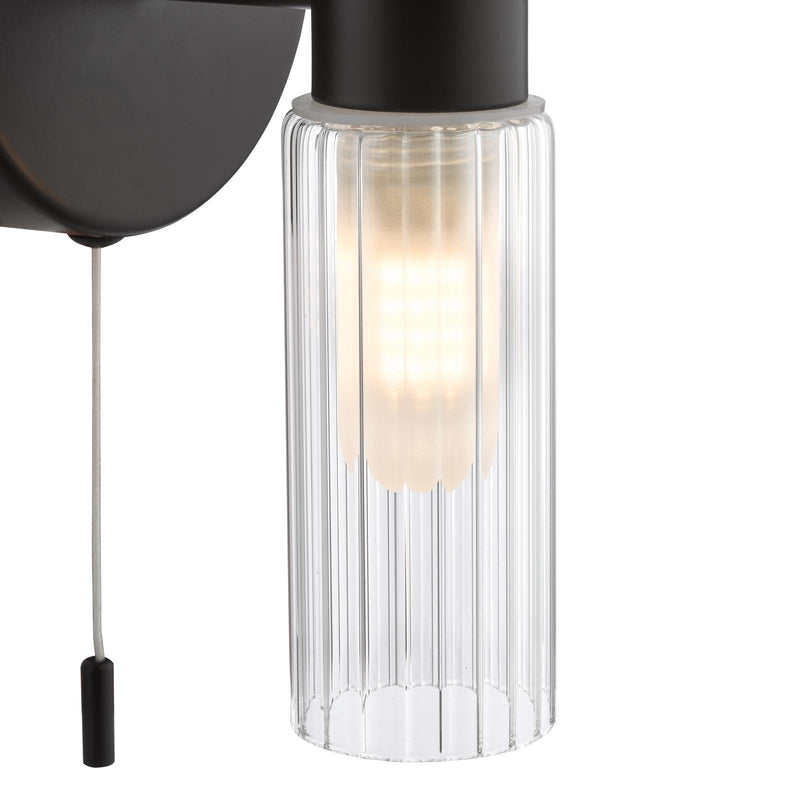 Dar Lighting Bolton 2 Light Bathroom Wall Light Matt Black and Ribbed Glass IP44 • BOL0922