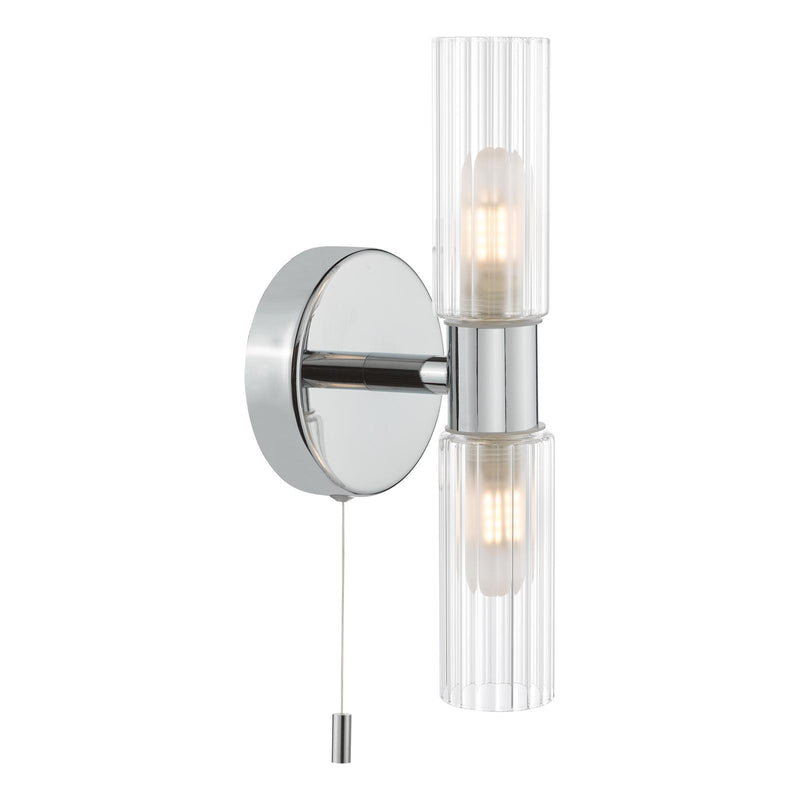 Dar Lighting Bolton 2 Light Bathroom Wall Light Polished Chrome and Ribbed Glass IP44 • BOL0950