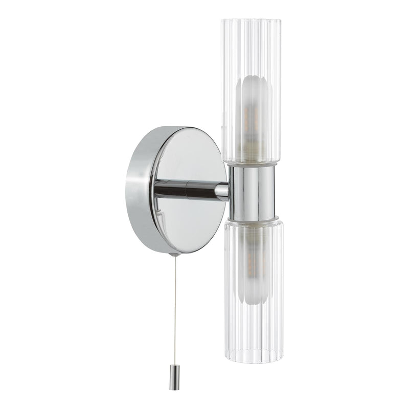 Dar Lighting Bolton 2 Light Bathroom Wall Light Polished Chrome and Ribbed Glass IP44 • BOL0950