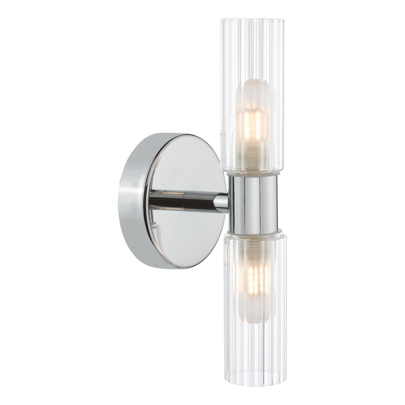 Dar Lighting Bolton 2 Light Bathroom Wall Light Polished Chrome and Ribbed Glass IP44 • BOL0950