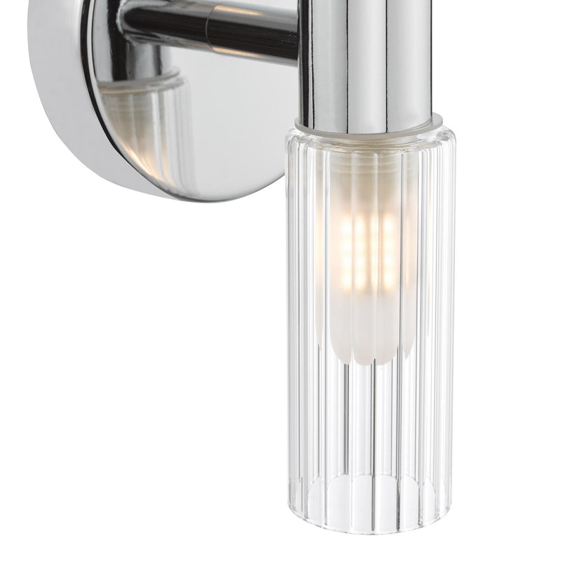 Dar Lighting Bolton 2 Light Bathroom Wall Light Polished Chrome and Ribbed Glass IP44 • BOL0950