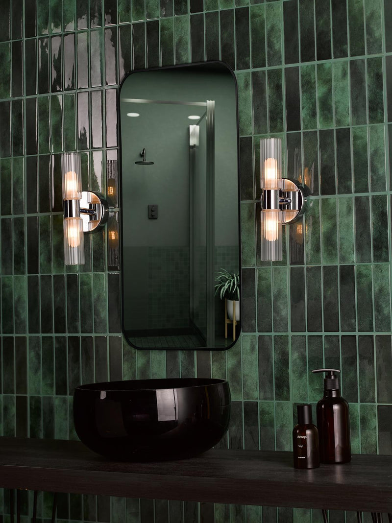 Dar Lighting Bolton 2 Light Bathroom Wall Light Polished Chrome and Ribbed Glass IP44 • BOL0950