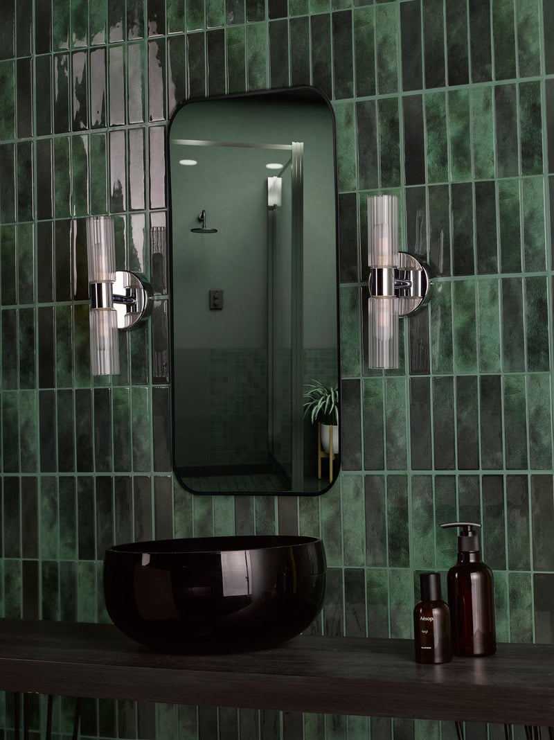 Dar Lighting Bolton 2 Light Bathroom Wall Light Polished Chrome and Ribbed Glass IP44 • BOL0950